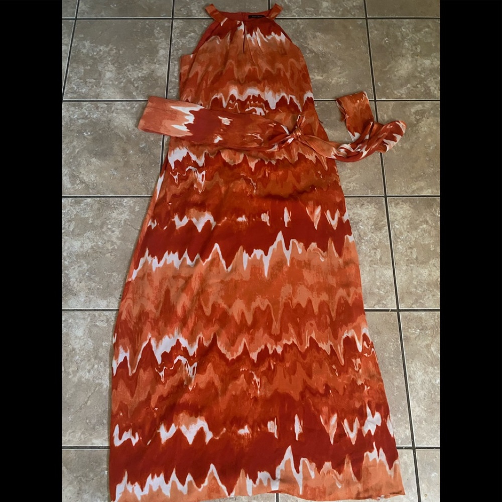 White House Black Market L Maxi Silk Dress and Belt
